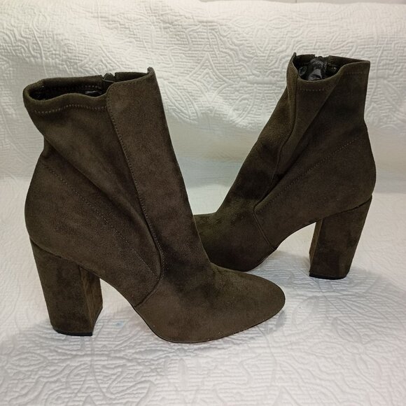 Aldo Womens Boots Suede Ankle Size 8 With Zipper Closure Olive Green High Heels - Picture 9 of 12